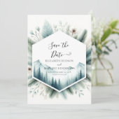 Unieke rustieke berg bruiloft save the date (Staand voorkant)