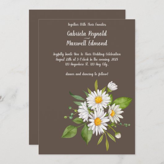 Unieke rustieke bloemen wit madeliefje bruiloft kaart (Voorkant / Achterkant)