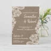 Unieke rustieke burlap en kant vintage bruiloft kaart (Staand voorkant)