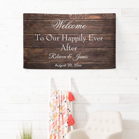 Unieke rustieke gelukkig ooit na bruiloft banner (Insitu)