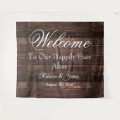 Unieke Rustieke Happily Ever After Trouwachtergron Wandkleed (Voorkant (horizontaal))