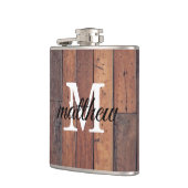 Unieke rustieke houten monogram boerderij heupfles (Links)