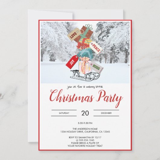 Unieke rustieke slee sneeuw kerstfeest uitnodiging (Voorkant)