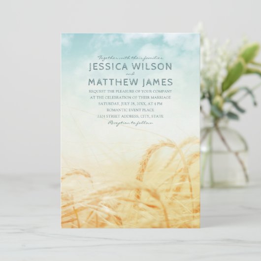 Unieke Rustieke Tarwe  Country Summer Wedding Kaart (Staand voorkant)