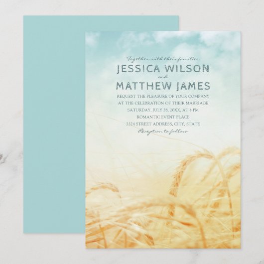 Unieke Rustieke Tarwe  Country Summer Wedding Kaart (Voorkant / Achterkant)