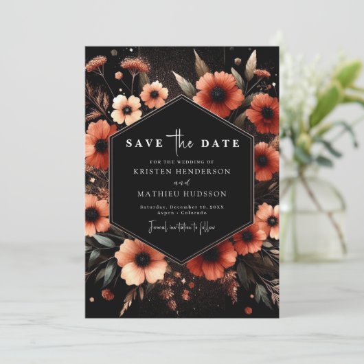 Unieke rustieke terracotta bruiloft save the date (Staand voorkant)