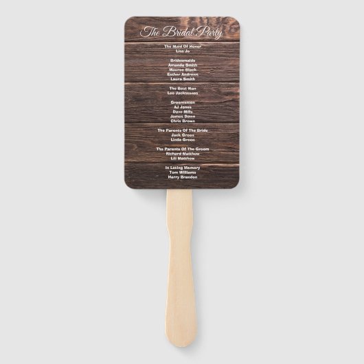 Unieke Rustige Wood Barn Wedding Program Handteken Handwaaier (Achterkant)