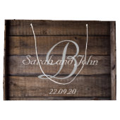 Unieke Rustige Wood Monogram Wedding Gift Bag Groot Cadeauzakje (Achterkant)