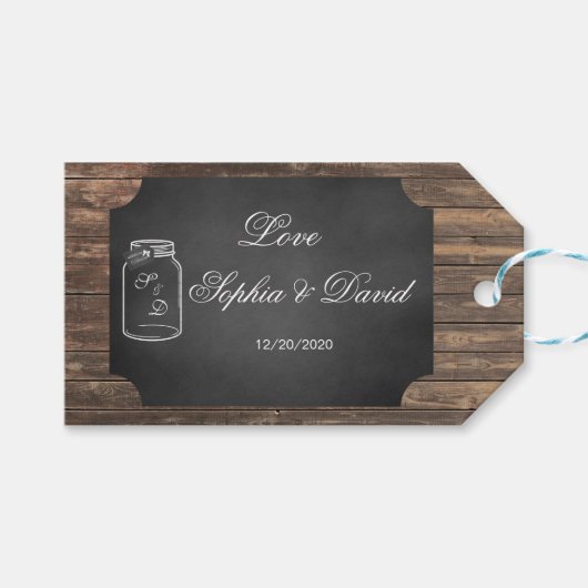Unieke Rustische Mason Jar Chalkboard Weddenschap  Cadeaulabel (Voorkant (Horizontaal))