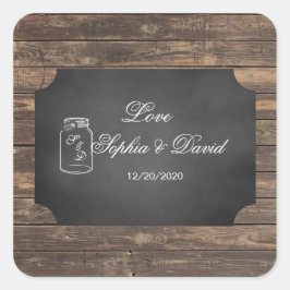 Unieke Rustische Mason Jar Chalkboard Wedding Vierkante Sticker