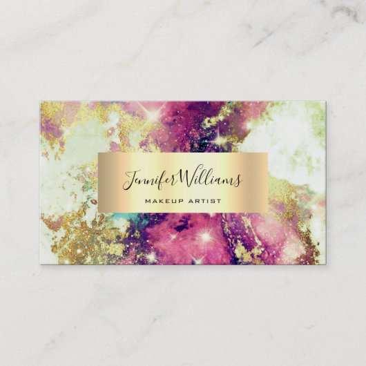 Unieke Salon Waterverf Sparkly Gold Foil Beauty Visitekaartje (Voorkant)