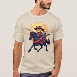Unieke Samurai Cowboy Kat & Wasbeer die paard beri T-shirt