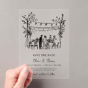 Unieke Save the Date-hand geschetst Acryl Uitnodigingen