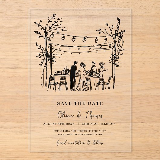 Unieke Save the Date-hand geschetst Acryl Uitnodigingen (Voorkant)