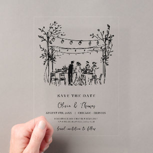 Unieke Save the Date handgeschetst Acryl Uitnodigingen
