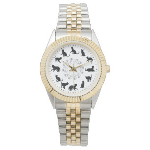 Unieke schattige zwarte kat silhouetten thema horloge