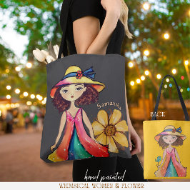 Unieke Schoudertas - Whimsical Vrouw & Bloemendesi Tote Bag