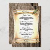 Unieke Scroll & Feather Pen Barnwood Wedding Menu (Voorkant / Achterkant)