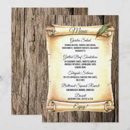 Unieke Scroll & Feather Pen Barnwood Wedding Menu