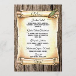 Unieke Scroll & Feather Pen Barnwood Wedding Menu