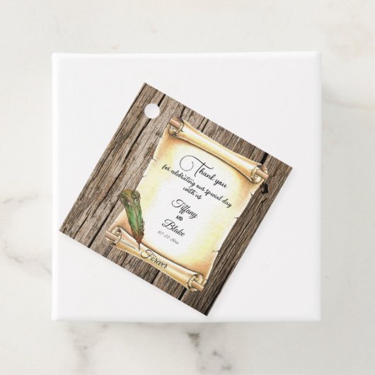 Unieke Scroll & Feather Pen bruiloft Bedankjes Labels (In situ)