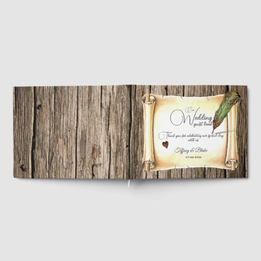 Unieke Scroll & Feather Pen bruiloft Gastenboek (Volledig)