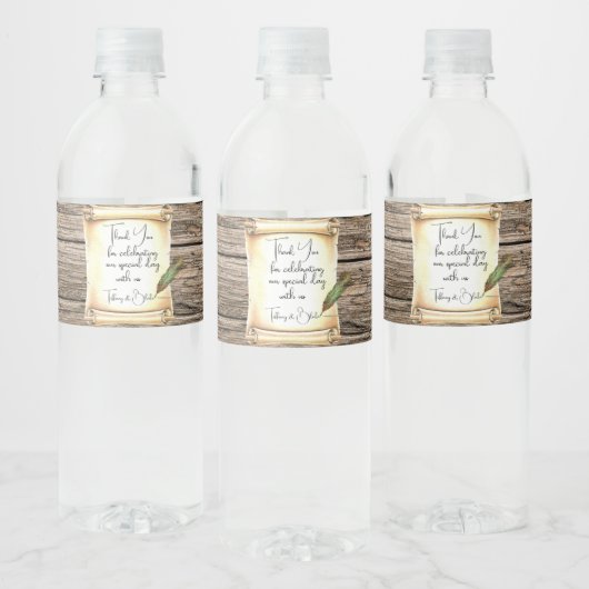 Unieke Scroll &  Feather Pen Wedding Waterfles Etiket (Flessen)