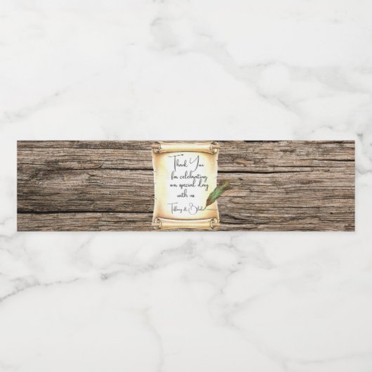 Unieke Scroll &  Feather Pen Wedding Waterfles Etiket (Enkel label)