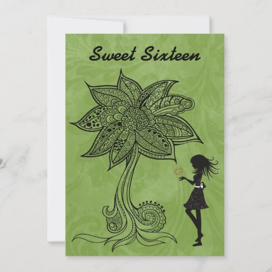Unieke Silhouette Meisje Bloem Sweet 16 Uitnodigen Kaart (Voorkant)