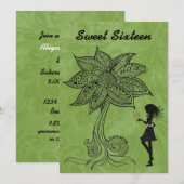 Unieke Silhouette Meisje Bloem Sweet 16 Uitnodigen Kaart (Voorkant / Achterkant)