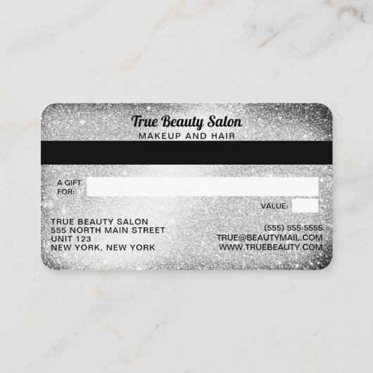 Unieke Silver Glitter Credit Kaart Cadeaubon Visitekaartje (Achterkant)