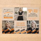 Unieke Sinaasappel & Zwart Afstuderen 3 Foto Frost Acryl Uitnodigingen (Voorkant)