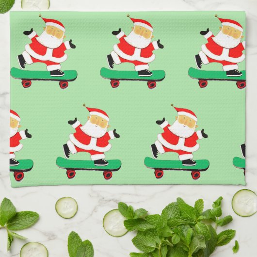 Unieke Skateboarding Kerstman Theedoek (Gevouwen)