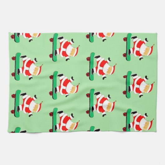 Unieke Skateboarding Kerstman Theedoek (Horizontaal)
