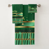 Unieke Smaragdgroene en gouden geometrische naam Bad Handdoek (Insitu)