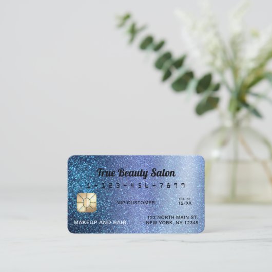 Unieke Sparkly Aqua Blue Glitter Credit Kaart Visitekaartje (Staand voorkant)