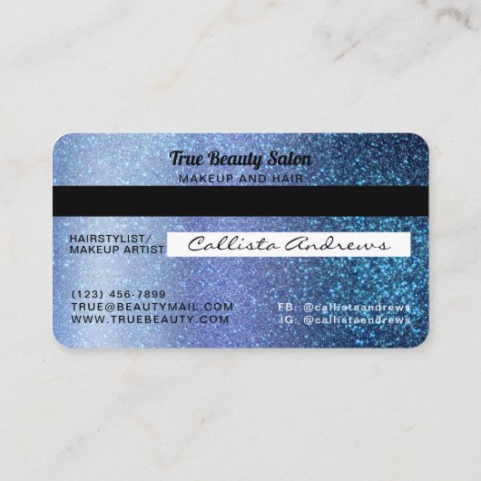 Unieke Sparkly Aqua Blue Glitter Credit Kaart Visitekaartje (Achterkant)