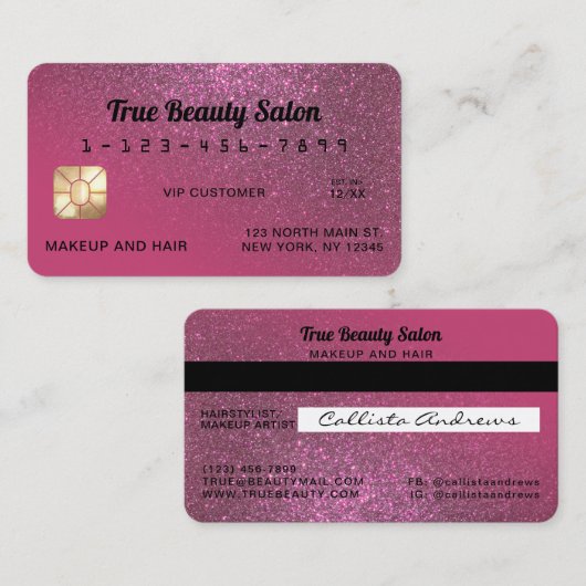 Unieke Sparkly Berry Pink Glitter Credit Kaart Visitekaartje (Voorkant / Achterkant)