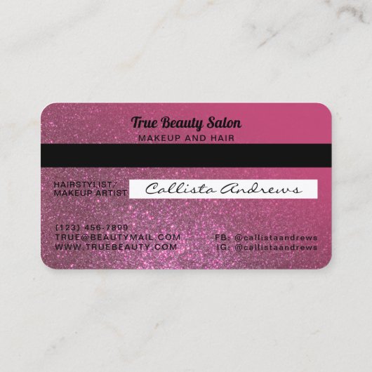 Unieke Sparkly Berry Pink Glitter Credit Kaart Visitekaartje (Achterkant)