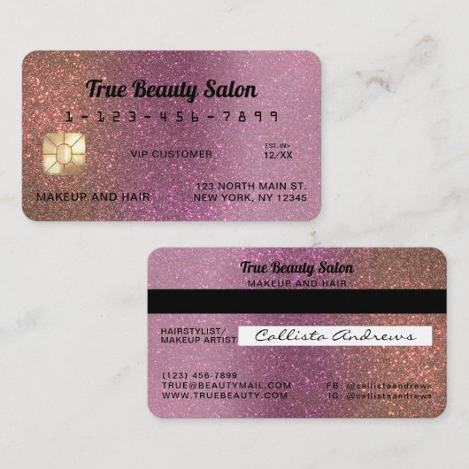 Unieke Sparkly Gold Pink Glitter Credit Kaart Visitekaartje (Voorkant / Achterkant)