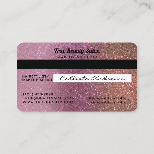Unieke Sparkly Gold Pink Glitter Credit Kaart Visitekaartje (Achterkant)