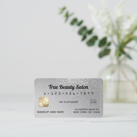Unieke Sparkly Grey Silver Glitter Credit Kaart Visitekaartje (Staand voorkant)