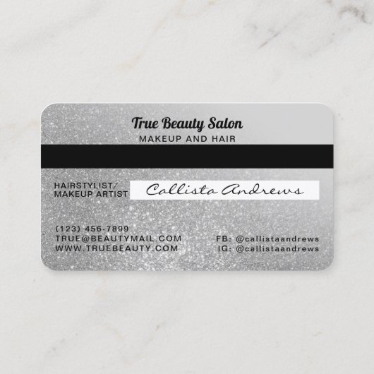 Unieke Sparkly Grey Silver Glitter Credit Kaart Visitekaartje (Achterkant)