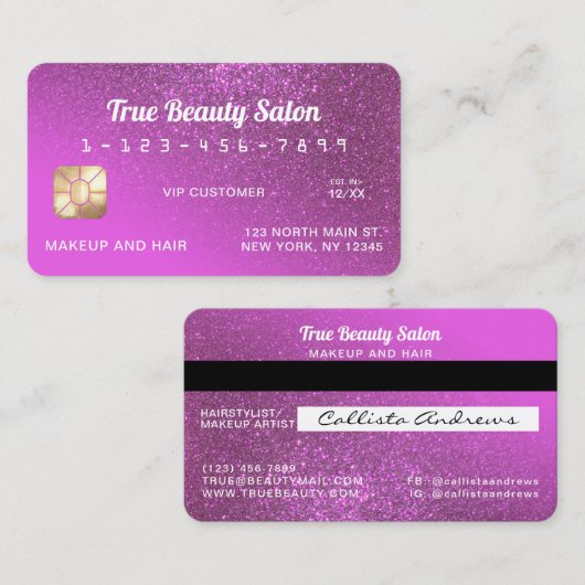 Unieke Sparkly Magenta Glitter Credit Kaart Visitekaartje (Voorkant / Achterkant)