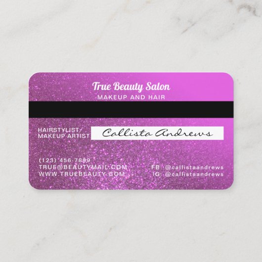 Unieke Sparkly Magenta Glitter Credit Kaart Visitekaartje (Achterkant)
