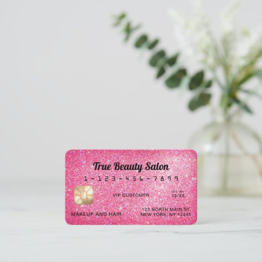 Unieke Sparkly Neon Pink Glitter Credit Kaart Visitekaartje (Staand voorkant)