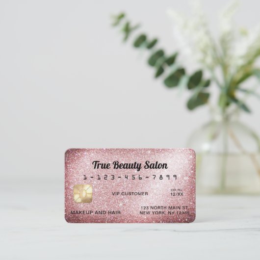 Unieke Sparkly Roos Gold Glitter Credit Kaart Visitekaartje (Staand voorkant)