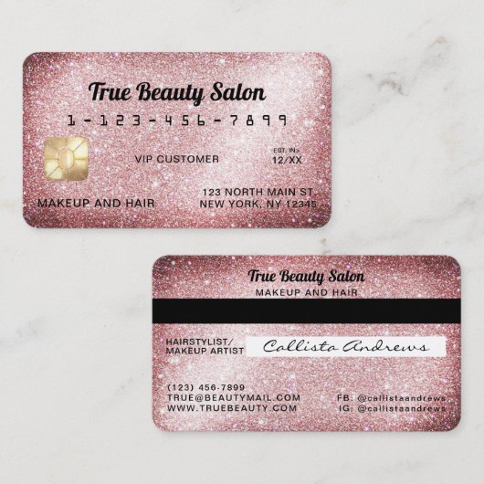 Unieke Sparkly Roos Gold Glitter Credit Kaart Visitekaartje (Voorkant / Achterkant)