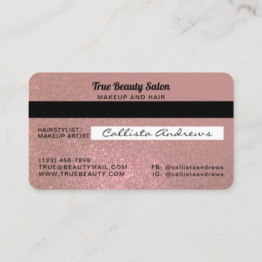 Unieke Sparkly Roos Gold Glitter Credit Kaart Visitekaartje (Achterkant)