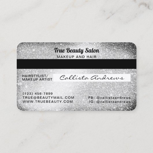 Unieke Sparkly Silver Glitter Credit Kaart Visitekaartje (Achterkant)